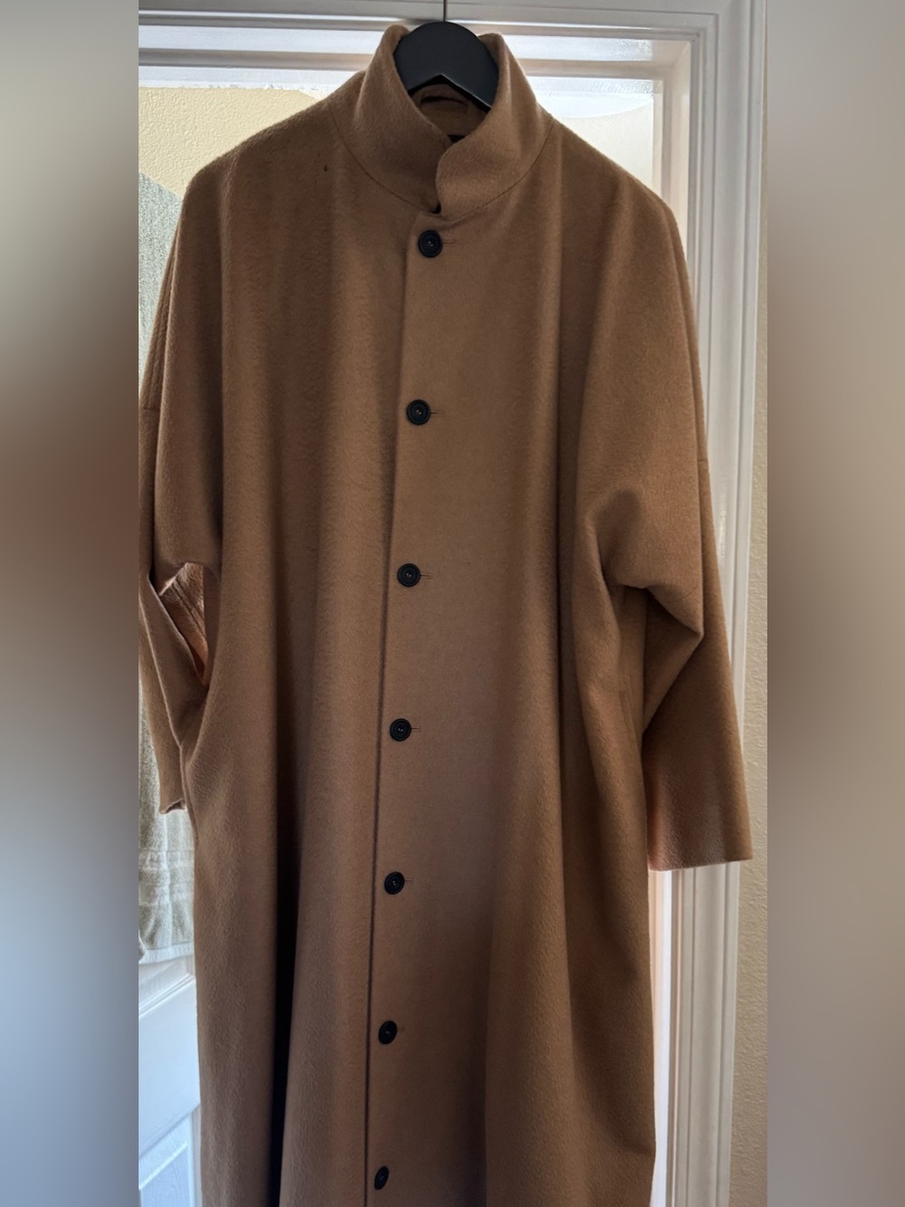 Eskandar women’s Camel Hair Coat Button-Front Full Length Stand Collar, size 1X